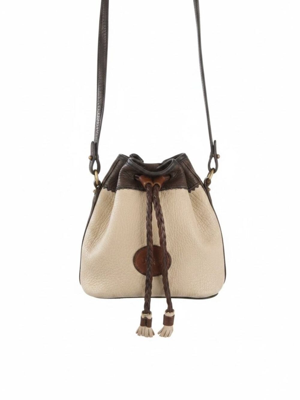Vintage Dooney & Bourke Teton Bucket Bag - Bone & Moro Brown Leather